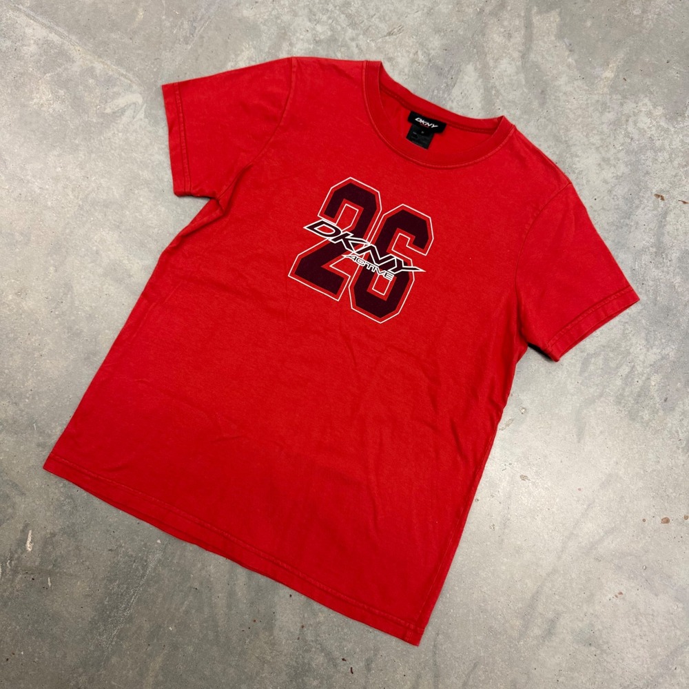 Y2K Womens DKNY Active Graphic Logo T-Shirt Sporty Streetwear Red M
